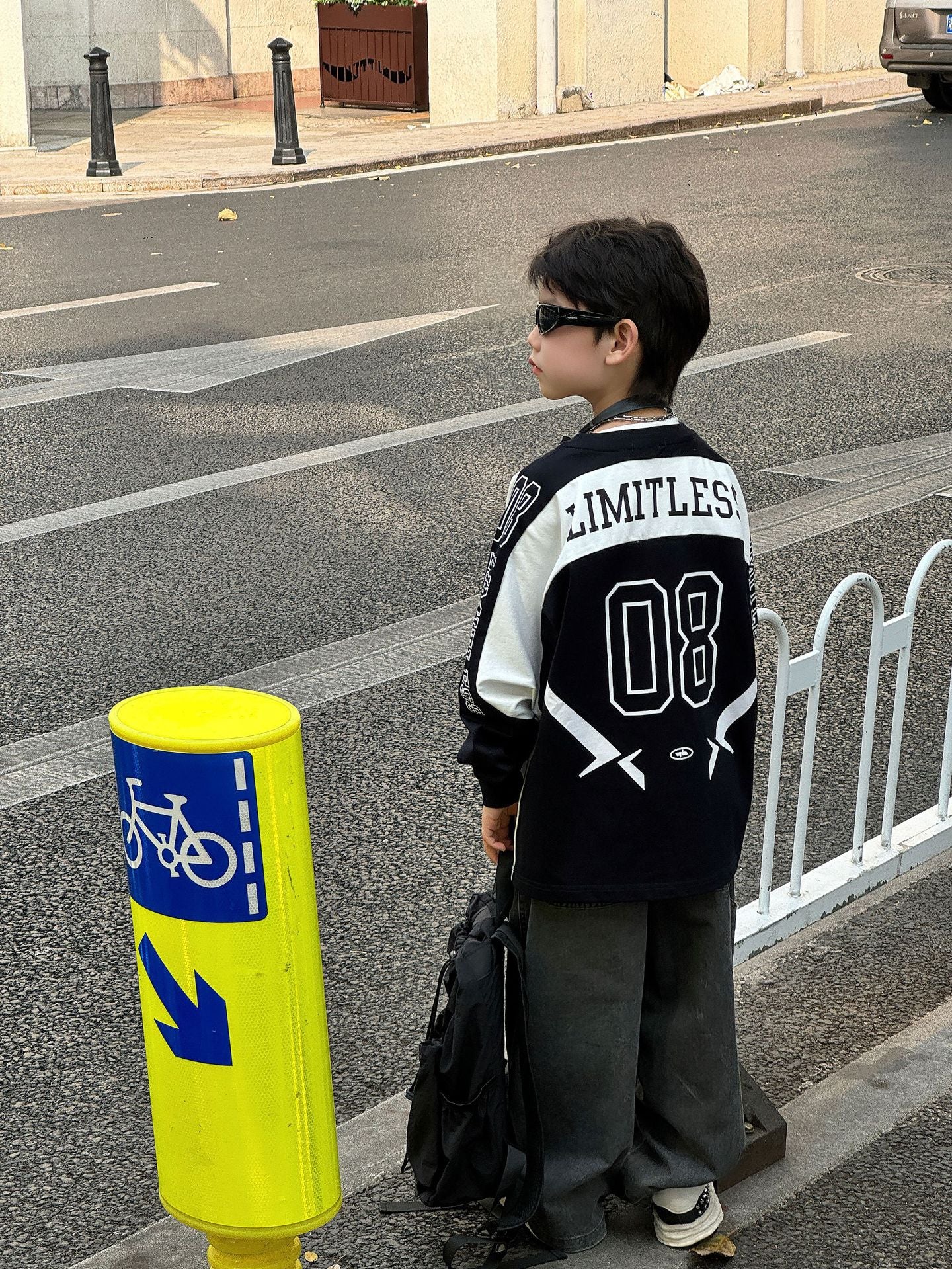 【90-160cm】帥氣街頭寬鬆撞色長袖純棉T