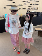 【100-160cm】【親子裝】假兩件蕾絲長袖防曬T