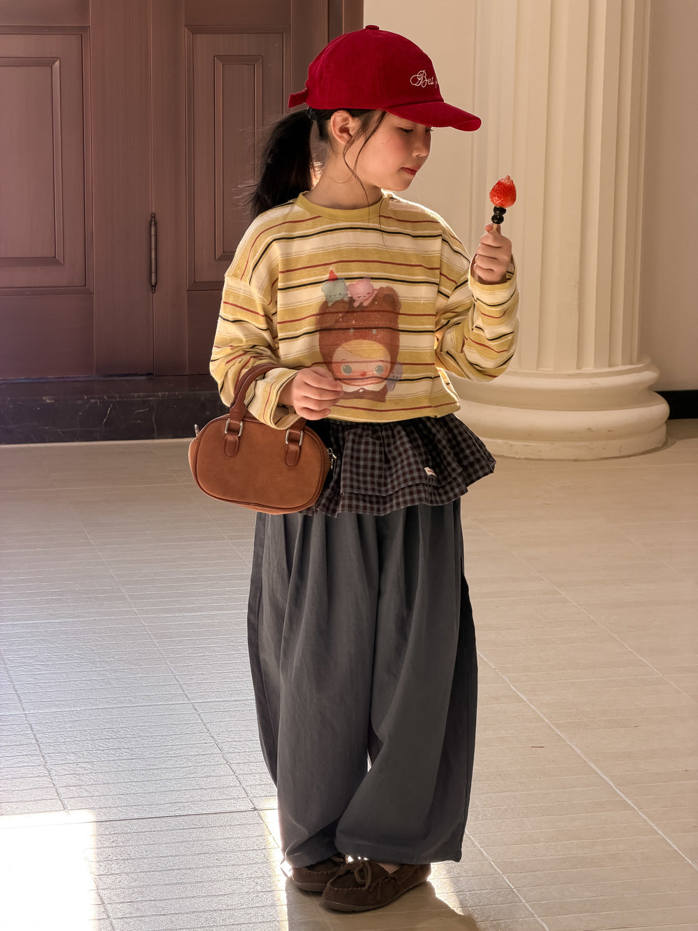 【100-160cm】韓版卡通條紋打底衫