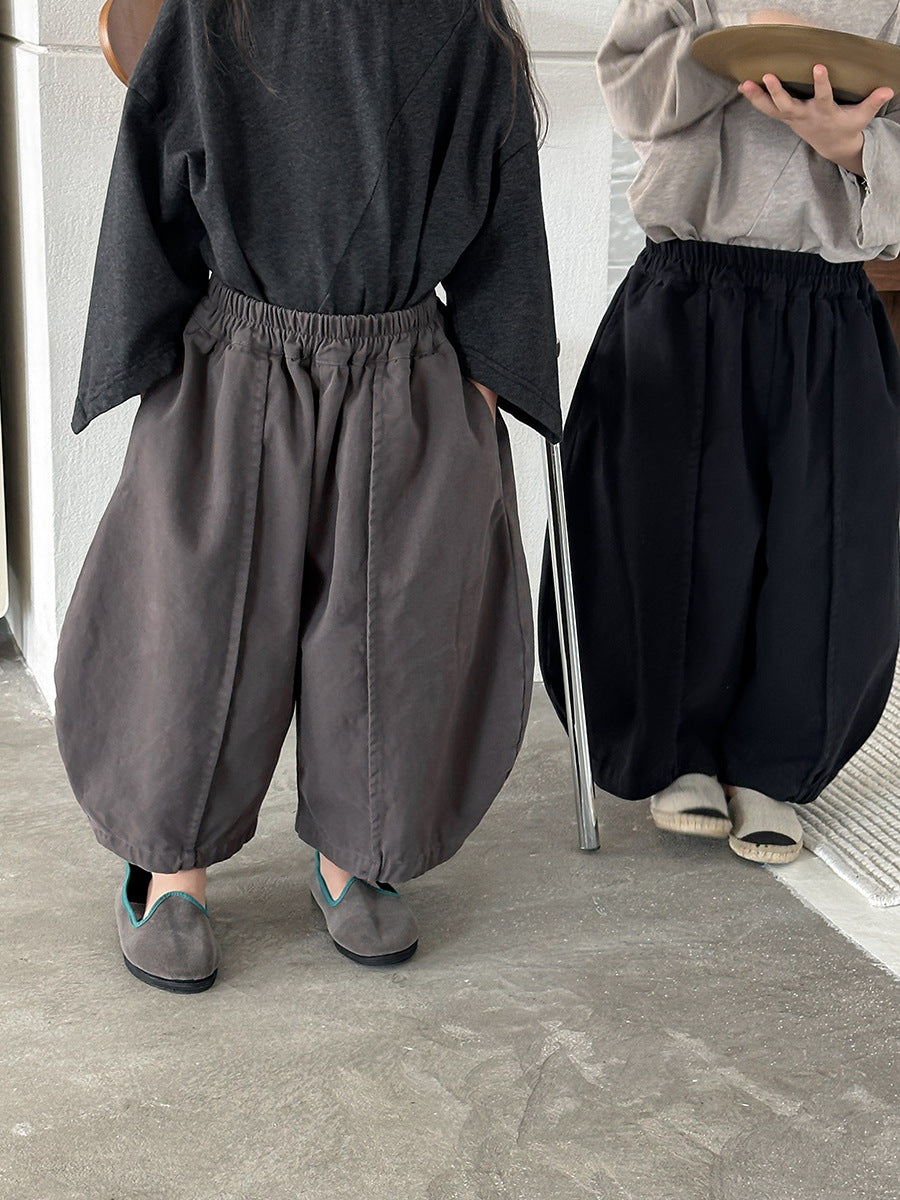 【80-140cm】淨色棉布寬鬆九分彎刀褲