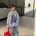 【90-160cm】韓版寬鬆休閒印花連帽襯衫