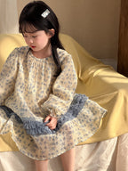 【90-140cm】雪紡碎花連身裙 | 小清新拼條公主連身裙