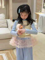 【100-160cm】卡通字母格子拼袖上衣