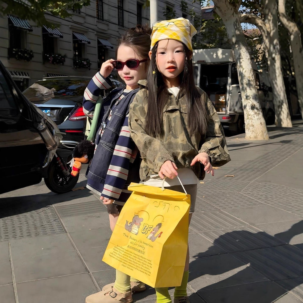 【90-140cm】迷彩連帽休閒上衣中小童洋氣時髦刺繡美式夾克