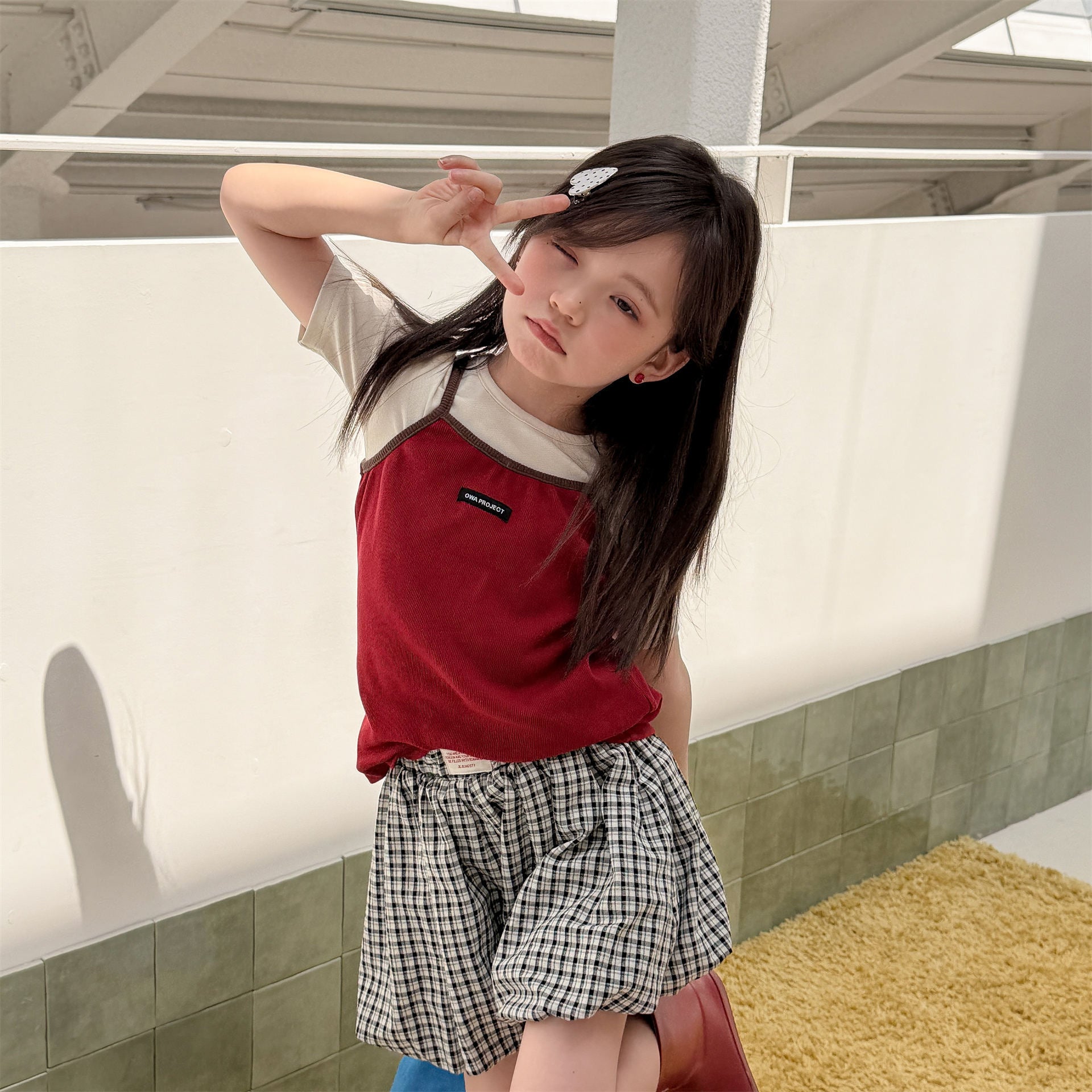 【80-130cm】韓版格子花苞短褲