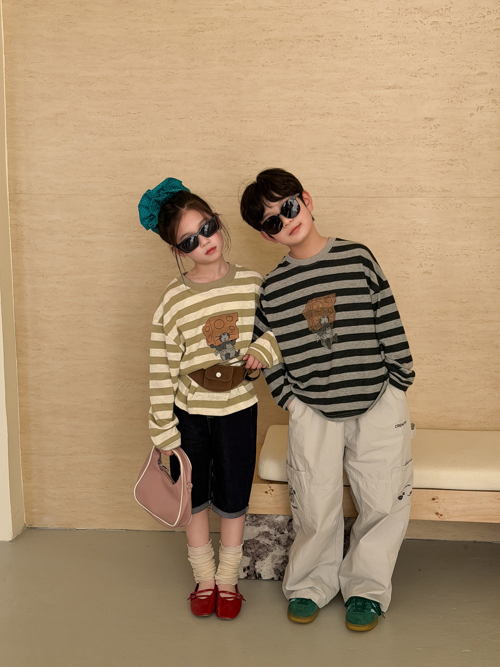 【100-160cm】卡通圓領寬鬆長袖T