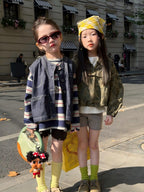 【90-140cm】寬鬆條紋T恤 | 牛仔馬甲 | 不規則針織短褲