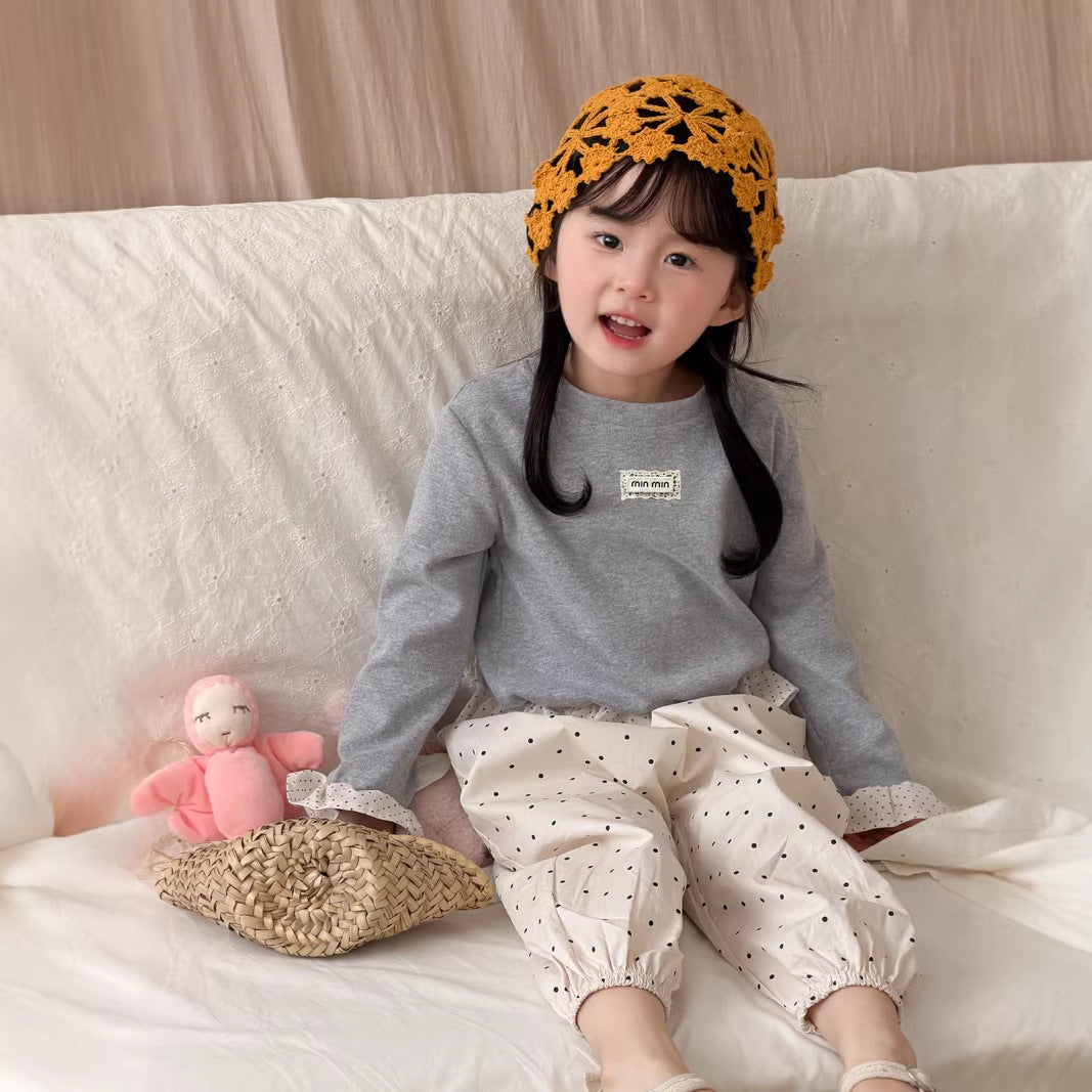 【90-140cm】一波點拼荷葉邊打底衫