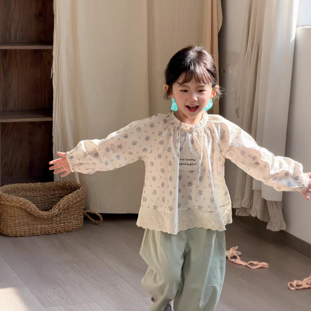 【90-140cm】小清新花邊襯衫