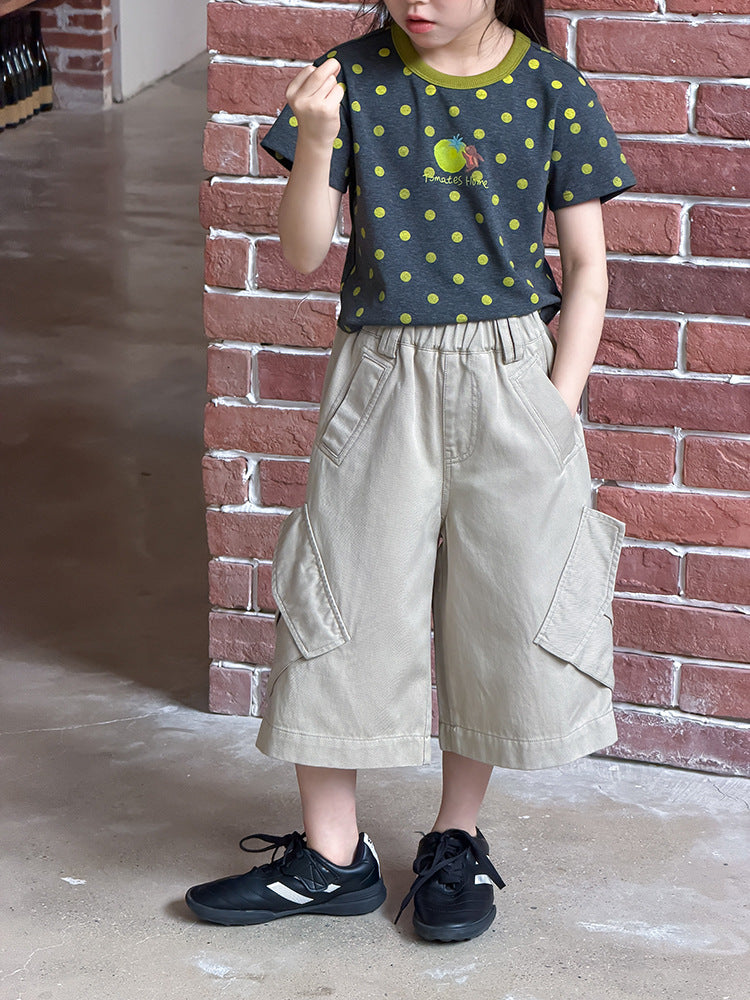 【100-170cm】立體口袋日系工裝七分褲