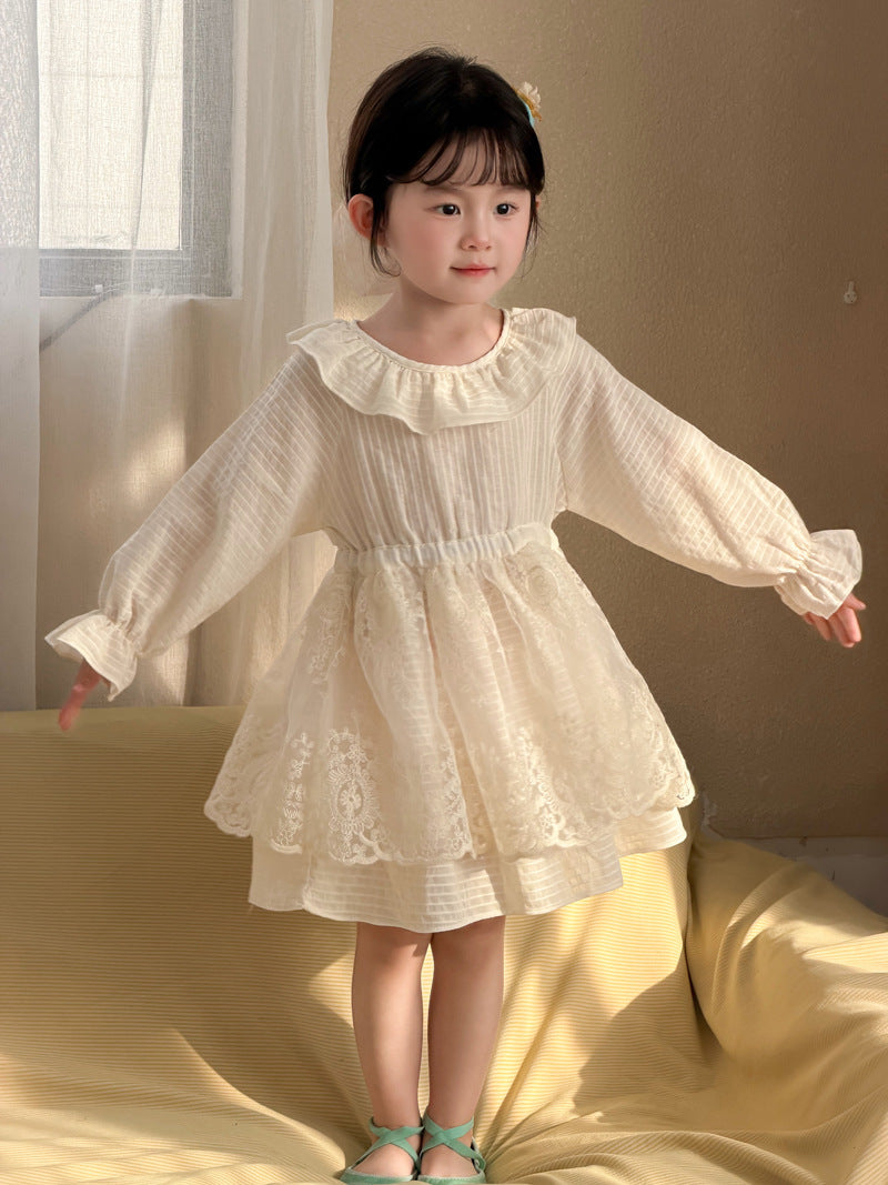 【90-140cm】拼接蕾絲連身裙