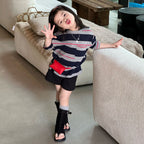 【90-140cm】條紋T | 黑色短褲