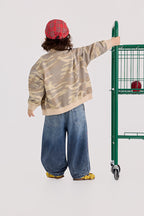 【90-150cm】迷彩條紋字母針織棒球外套