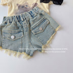 【90-150cm】復古毛邊包臀熱褲