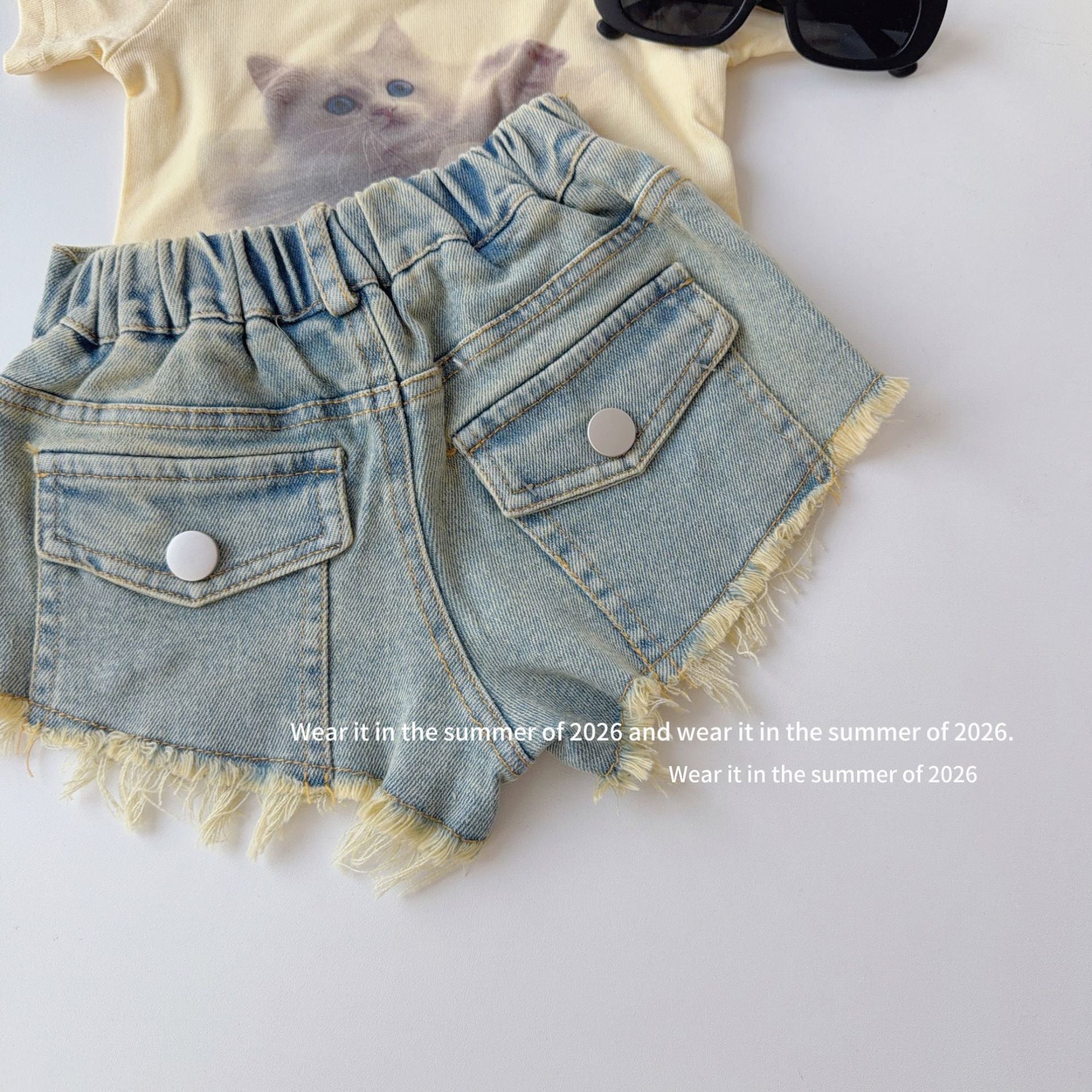 【90-150cm】復古毛邊包臀熱褲