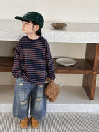 【80-140cm】撞色條紋打底衫