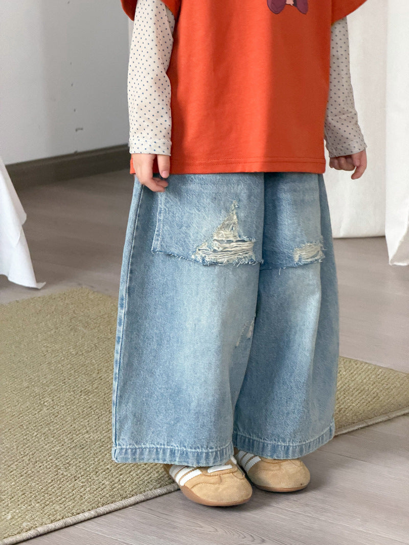 【90-140cm】米妮可愛真兩件上衣 | 破洞牛仔褲