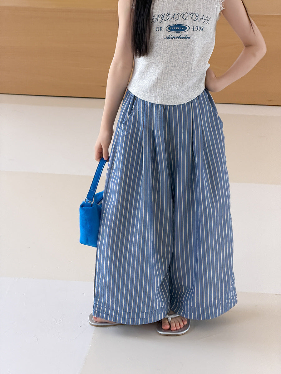 【100-170cm】韓版蕾絲花邊背心 | 直條闊腿褲