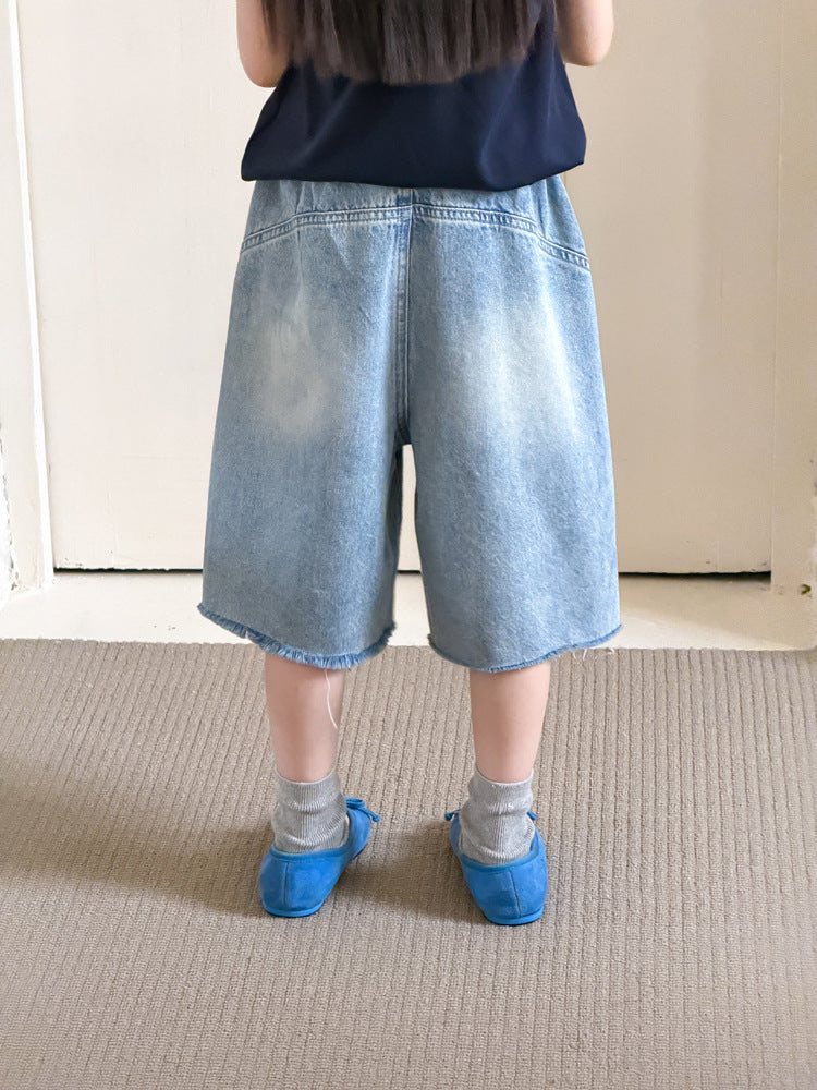 【100-170cm】隨性鬆弛感甜酷碎鑽水洗牛仔七分褲