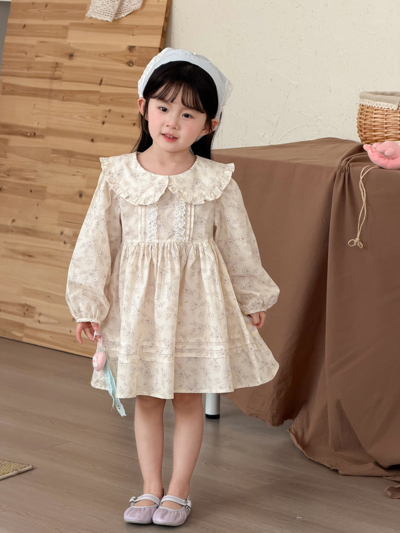 【90-140cm】小清新蕾絲娃娃領棉布碎花洋裝