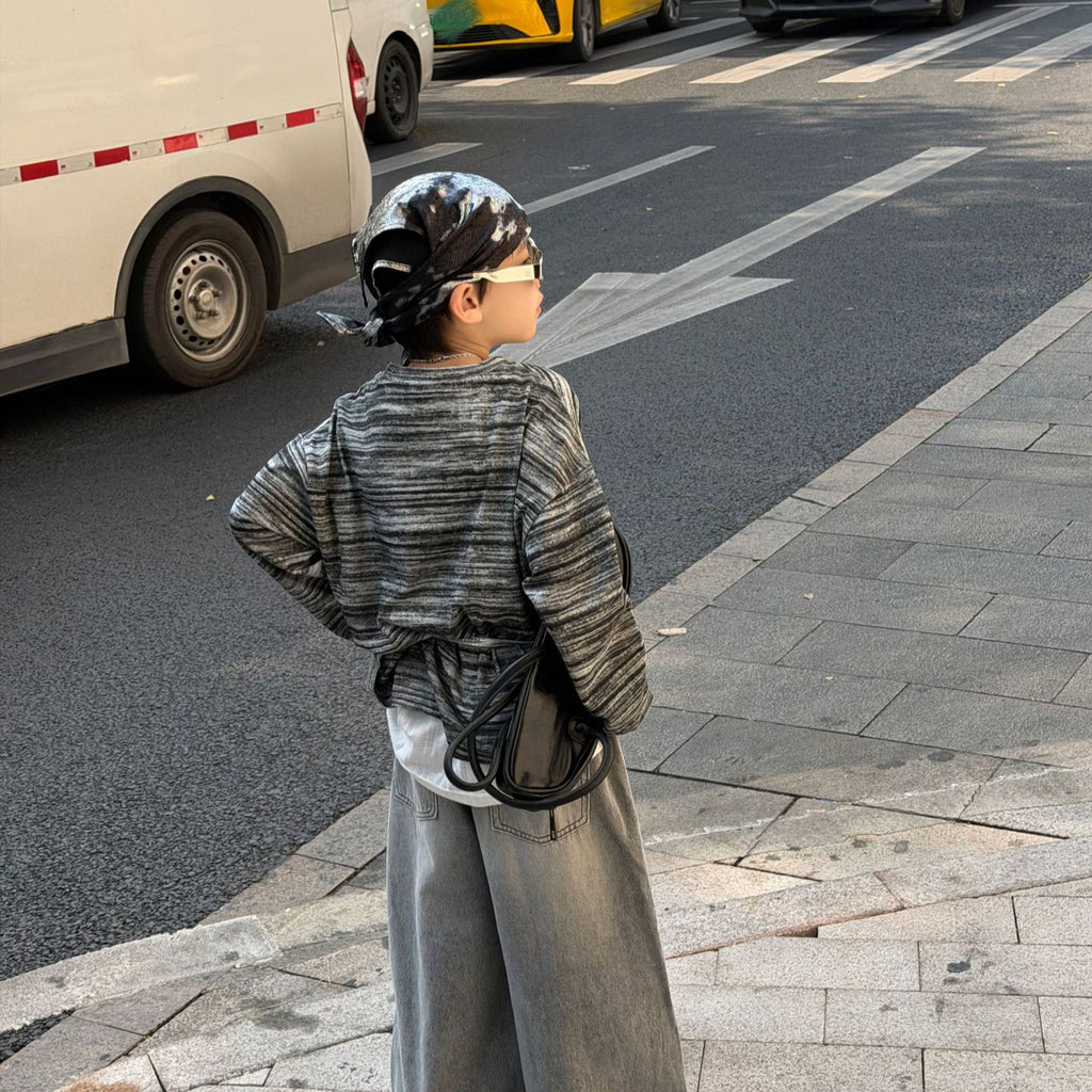 【90-160cm】條紋設計感街頭帥氣長袖打底衫