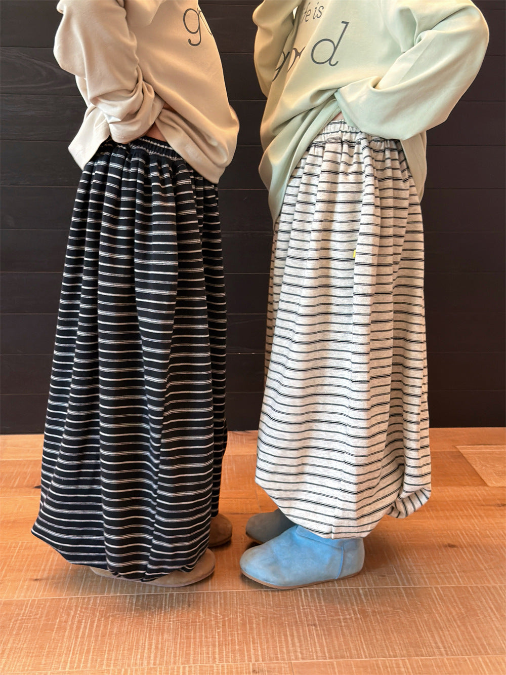 【90-160cm】(2色)寬鬆休閒條紋燈籠褲
