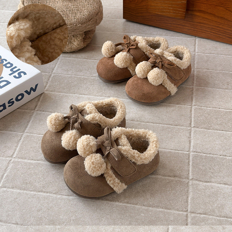 【現貨 內長15.3cm】【加绒】法式勃肯蝴蝶结毛球鞋