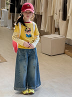 【100-160cm】復古高級感折邊寬鬆牛仔褲