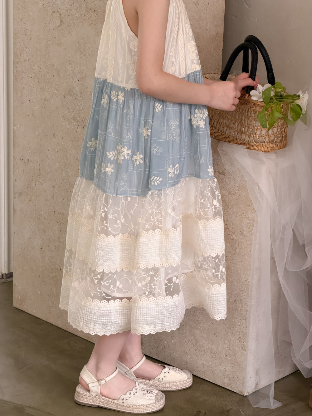 【100-160cm】韓版花朵掛脖連身裙