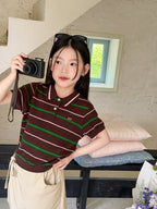 【100-170cm】條紋刺繡櫻桃POLO衫