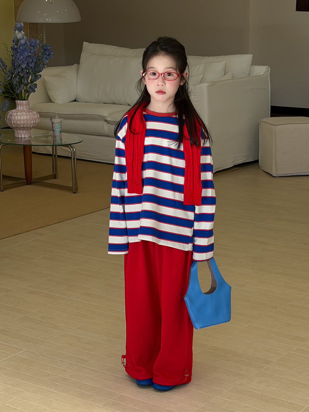 【100-160cm】韓版後背字母條紋T