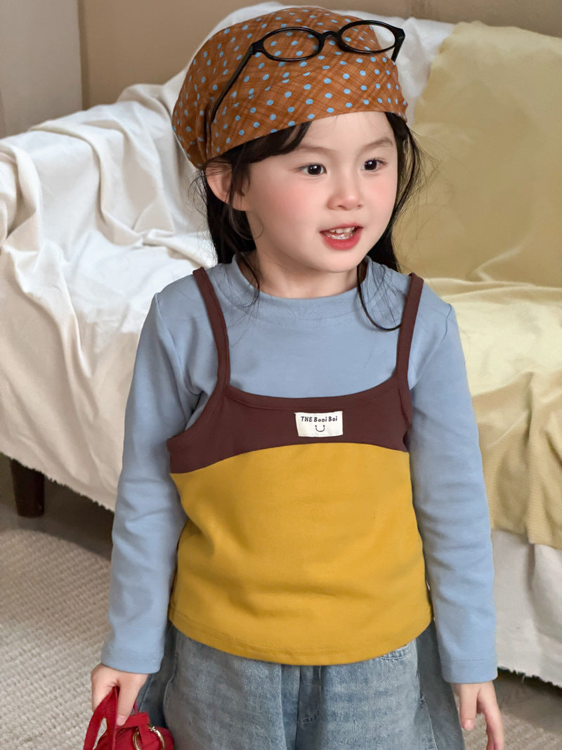 【90-140cm】拼色吊帶兩件套裝