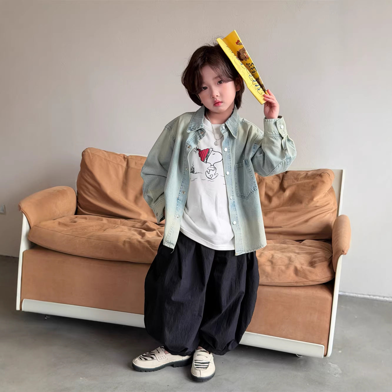【90-150cm】韓版做舊牛仔襯衫