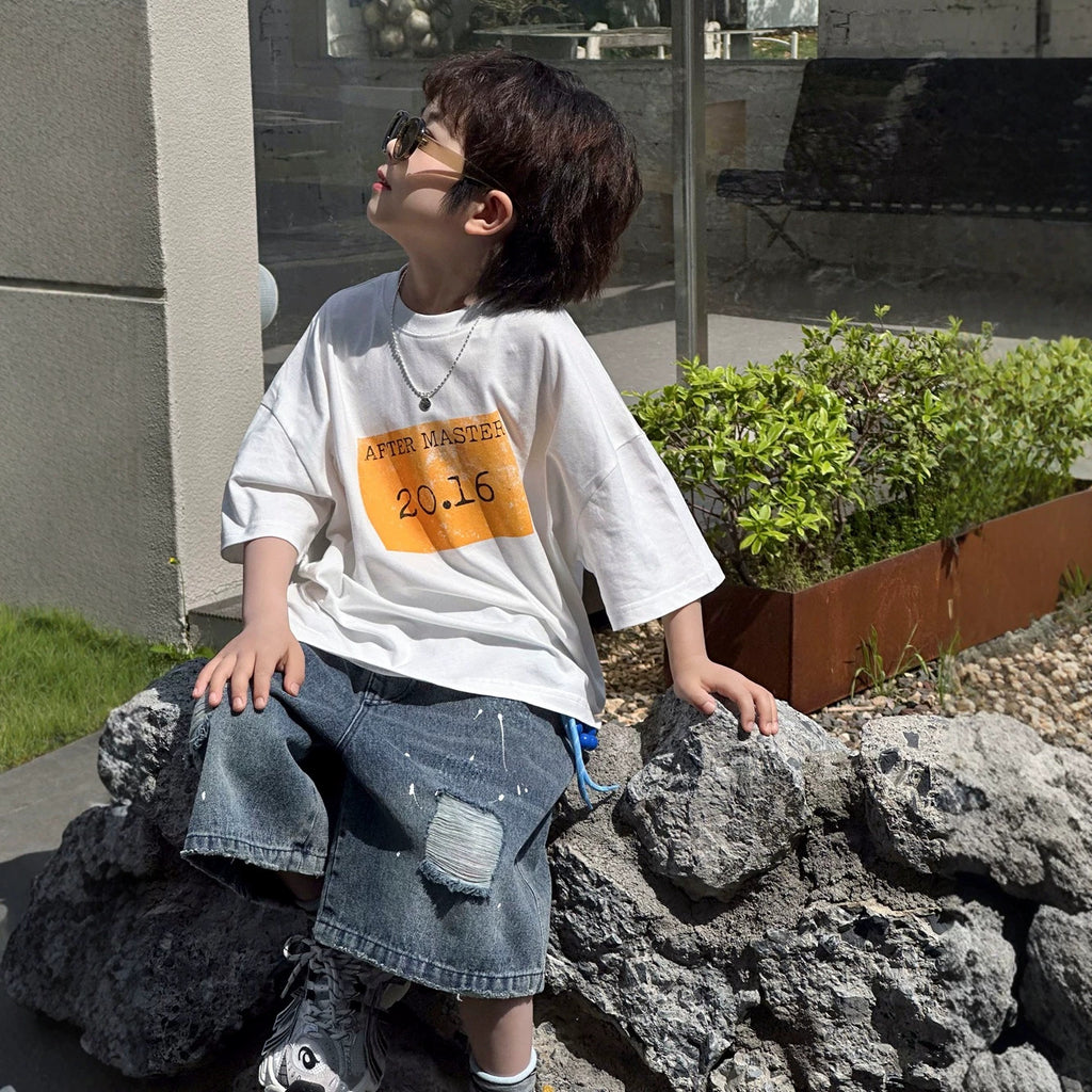 【100-160cm】字母復古印花短袖