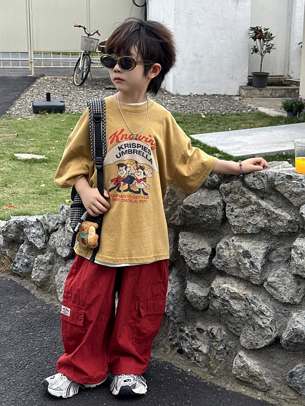 【100-160cm】炒洗做舊卡通印花T