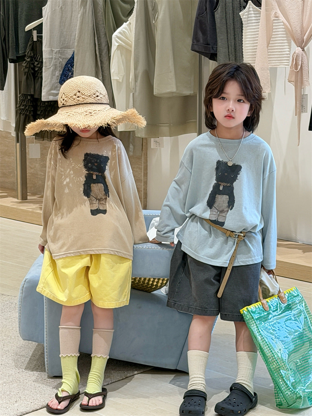 【90-150cm】韓版貓咪涼感長袖防曬T