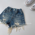 【90-150cm】y2k 復古破洞磨毛短褲