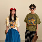 【100-160cm】字母圓領休閒寬鬆短袖