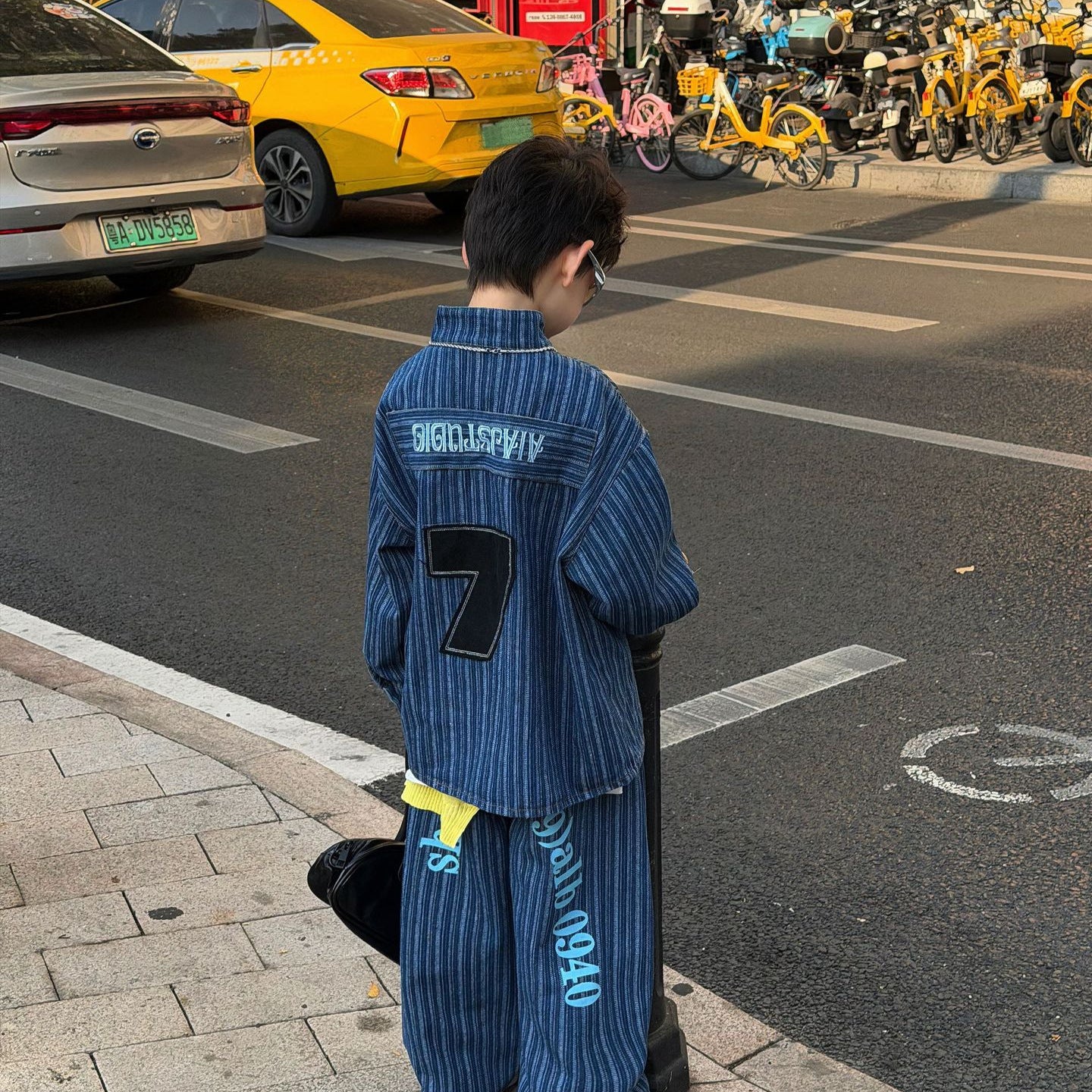 【90-160cm】條紋水洗牛仔套裝