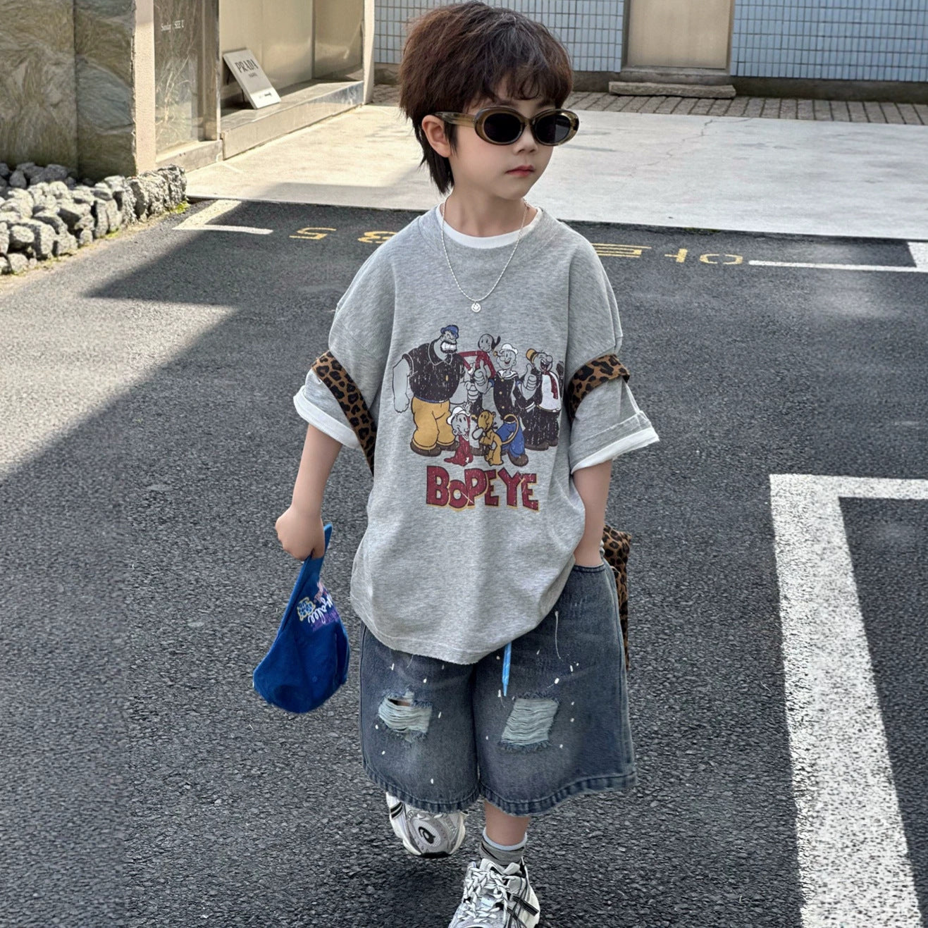 【100-160cm】大力水手卜派卡通印花短袖