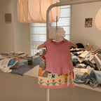 【90-140cm】坑條背心兒童彈性無袖上衣打底衫 | 印花半裙