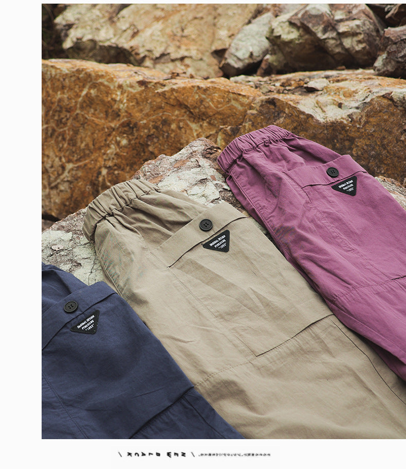 【100-160 cm】大口袋工裝褲復古直筒褲