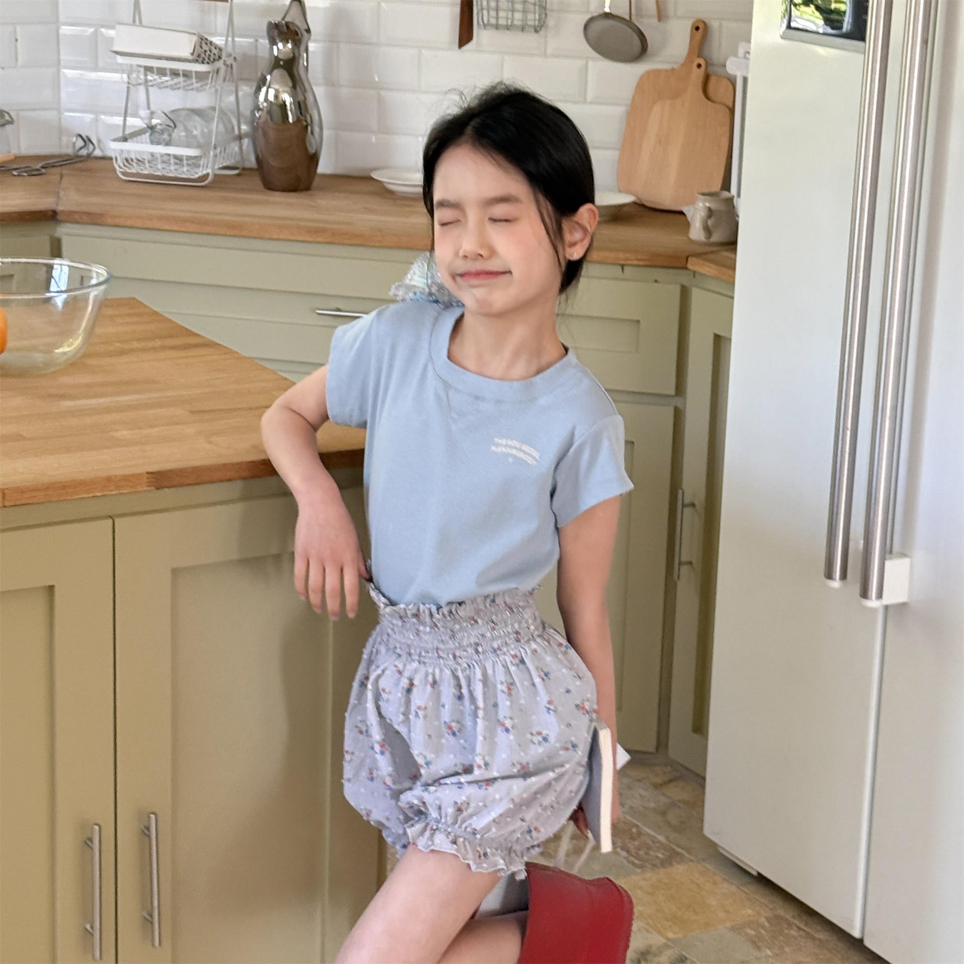 【80-130cm】(2色)韓版碎花花苞褲