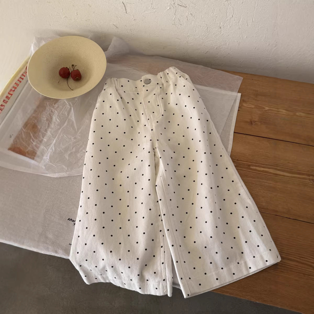 【100-150cm】圓點寬鬆休閒九分褲