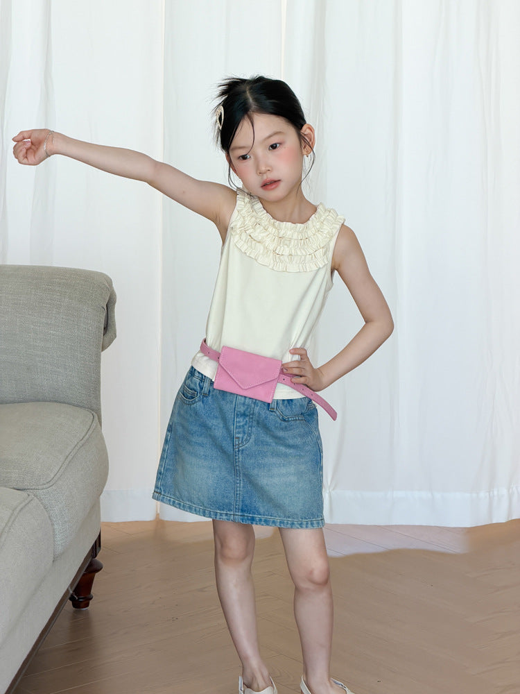 【100-170cm】親膚法式多層木耳邊甜妹背心