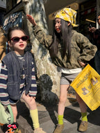 【90-140cm】寬鬆條紋T恤 | 牛仔馬甲 | 不規則針織短褲