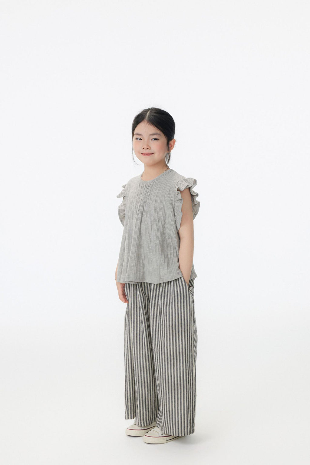 【90-150cm / F】【親子裝】日系竹節坑條小飛袖娃娃衫