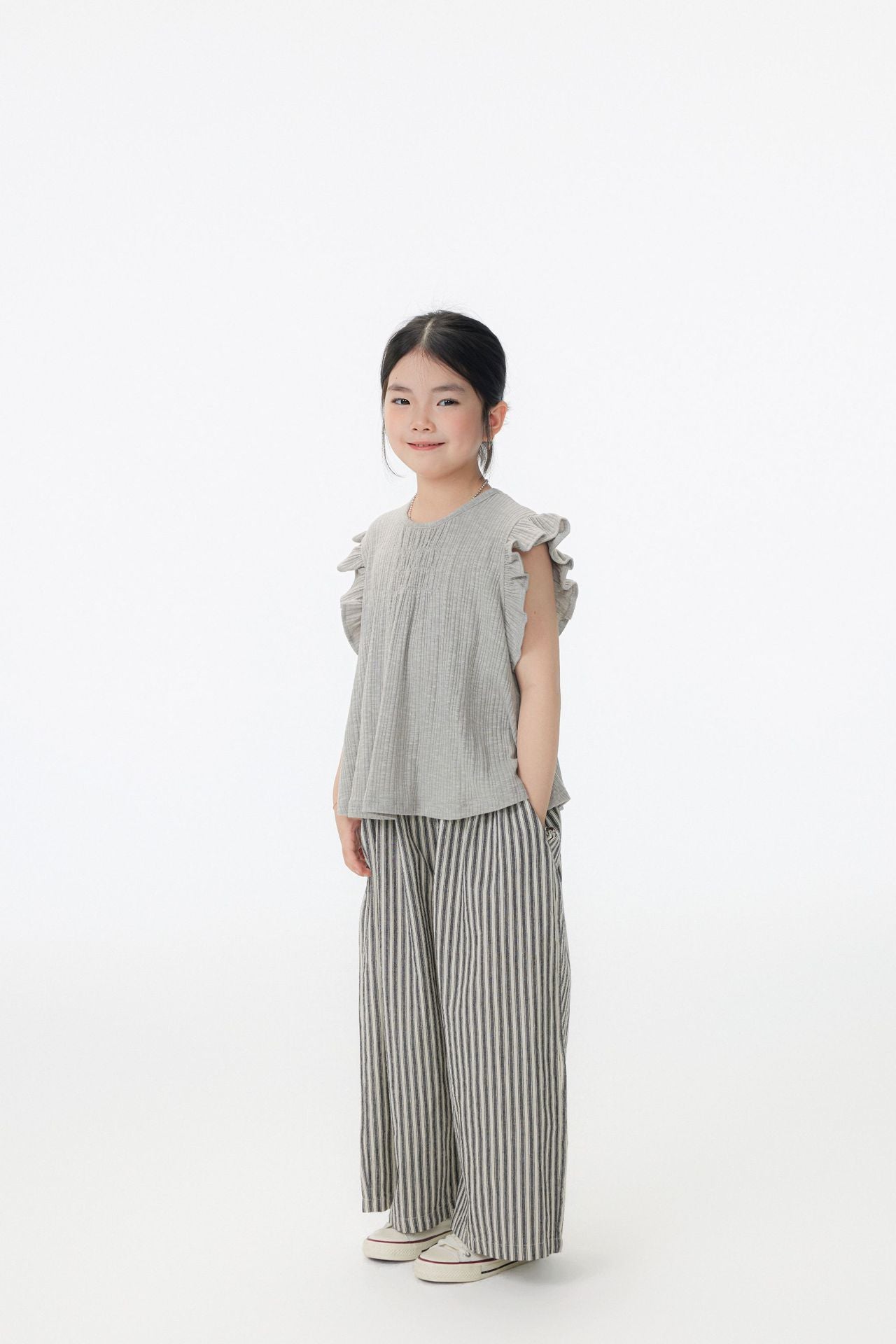 【90-150cm / F】【親子裝】日系竹節坑條小飛袖娃娃衫