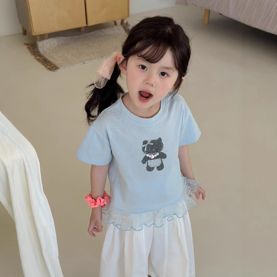 【90-140cm】韓版卡通動物拼接網紗