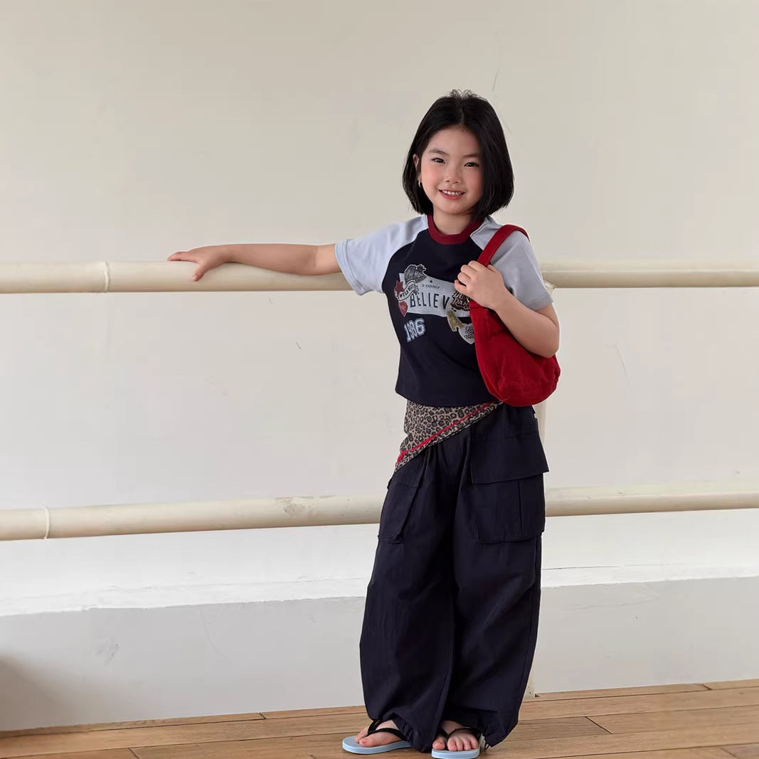 【120-160cm】插肩彈性印花T